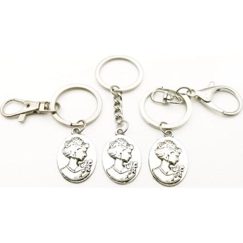 New Charm Souvenir Angel Wing Charm Lobster Buckle Key Ring Vintage Beauty Head Goddess Pendant Keychain Female Gift Bag Fashion