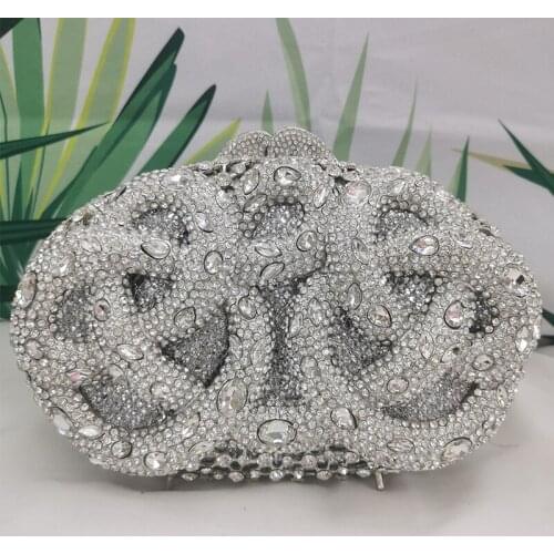 New Arrival Silver Diamond Wedding Purses 100% Handmade Rhinestone Crystal Women Crystal Bridesmaid Mobile Phone Clutches Bags