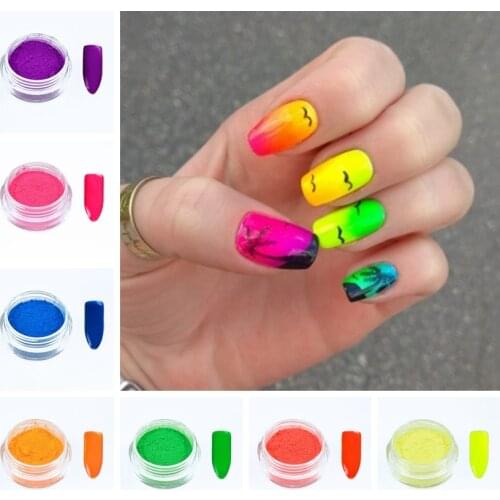 NEW 7Boxes Set Bright Color Neon Effect Pigment Powder Fluorescent Nail Art Glitter Powder Dust Gel Pigment DIY Decoration FPB29