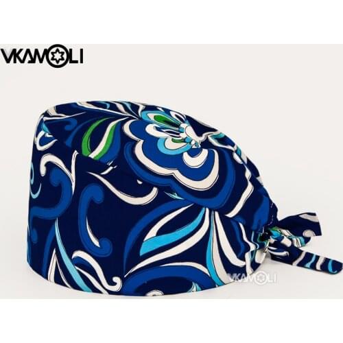 Wholesale Multicolor cartoon printing hat adjustable Scrub hat beauty salon nursing cap laboratory pet shop fashion scrub cap