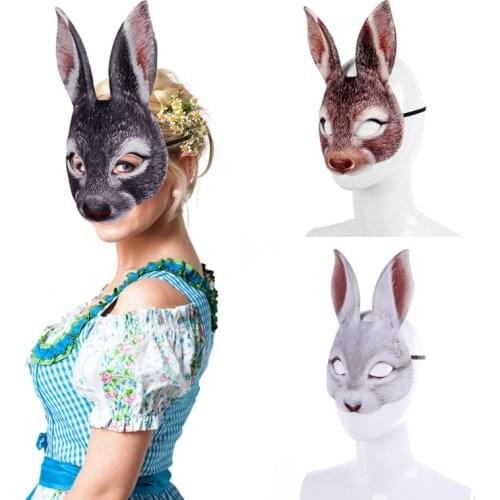 EVA Half Face Rabbit Mask for Adult Halloween Animal Head Masks Party Cosplay Masque Easter Carnival Masquerade Acessories