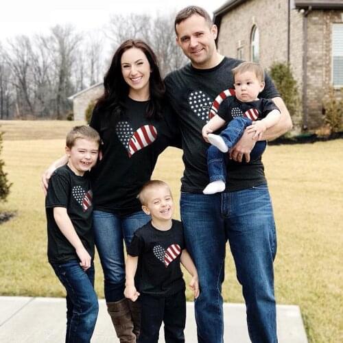 Popular Family Matching Tops American Flag Print Shirt Holiday Parent-child Clothes Celebration Party T-shirt for Whole Family