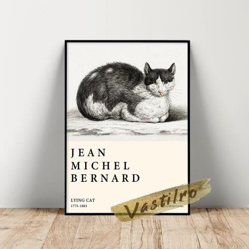 Jean Michel Bernard Rijksmuseum Netherlands Exhibition Poster, Lying Cat Animal Art Prints, Nordic Vintage Art Home Decor Mural