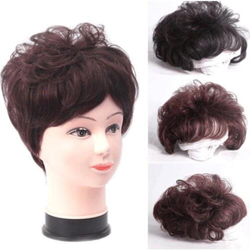 QUEENYANG Synthetic Head Refill Piece Fake Bangs Short Curly Hair Covering White Hair Fluffy Natural Head Refill Piece