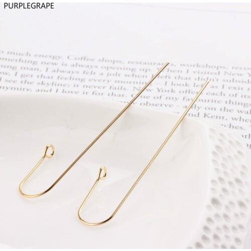 PURPLEGRAPE Pure copper plated gold color 18K gold long U-shaped exaggerated simple ear hook Earrings material DIY jewelry 10pcs