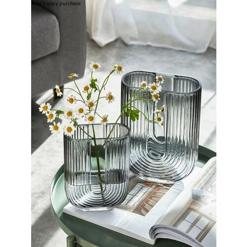 Modern U-shaped Transparent Glass Vase Living Room Table Set Flower Arrangement Plant Hydroponic Flower Vase Wedding Decoration