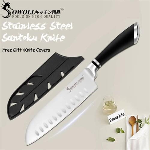 SOWOLL Cooking Kitchen Knife Tools Handmade Stainless Steel Knife 7 inch Japanese Cooking Knife Santoku Salmon Sushi Knife Gift