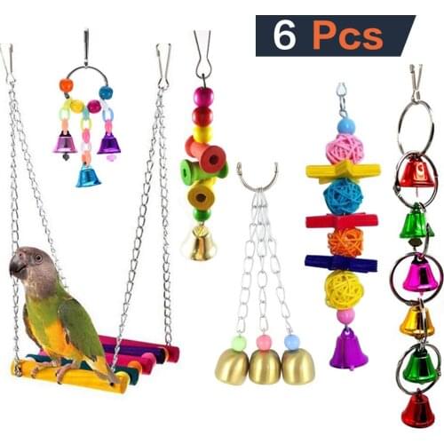 Bird Supplies Parrot Gnawing Toys Claw Paw Alloy Wood loofah Swing Station Ladder String toy 6pc/set