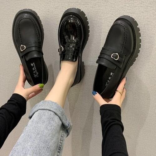 Winter Oxford Shoes for Women Thick Bottom Platform Shoes Slip On Square Heels Solid Leather New Autumn Casual Shoes Woman Flats