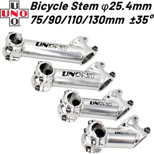 UNO Bike Stem 35 degree Bicycle Handlebar Stem UNO Mtb Stem Roed Bike Stem Silver 25.4 75/90/110/130mm Bicycle Accessories