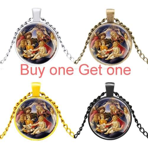 Vintage Blessed Virgin Mary Design Glass Cabochon Men Women Charm Pendant Necklace Jewelry Accessories Gifts