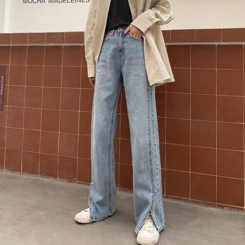 Womens Pants New High Waisted Loose Straight Jeans Female Thin Split Wide Leg Denim Pants Streetwear Oversize Women Clothing
