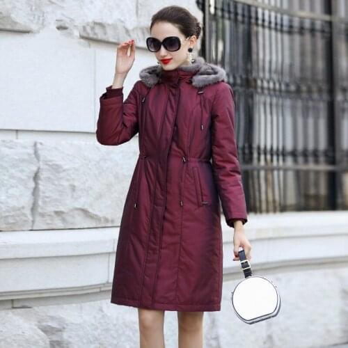 Natural Rabbit Liner Parka 2020 Winter Jacket Women Mink Fur Collar Long Trench Coat Female Warm Overcoat MY3611