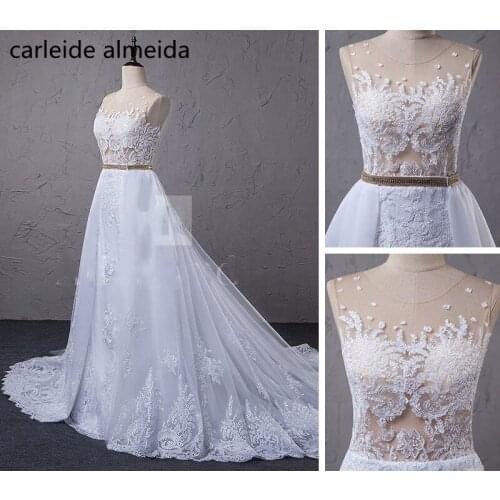 Vestido de Noiva See-through Bodice 2 in 1 Mermaid Wedding Dresses with Detachable Skirt Lace Bridal Dress