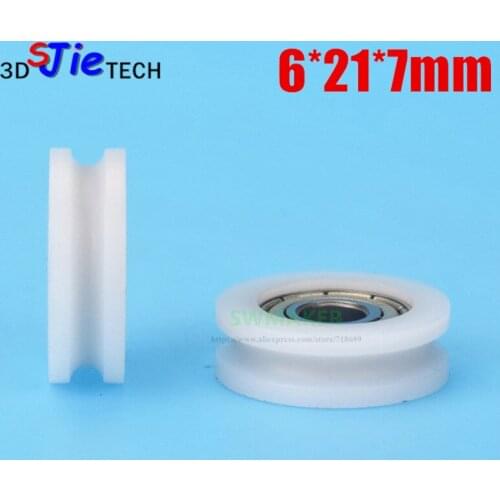 1pcs 6*21*7mm U grooved wheel, nylon coated plastic pulley, bearing wheel, for mobile door / window / Showcase