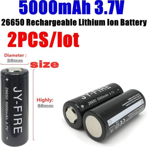 2 PCS/lot 26650 Rechargeable Lithium Ion Battery 5000mah 3.7v Suitable For Flashlights,Lamps, Video Games, Power Tools