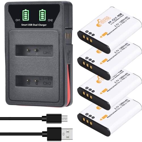 4xLI-90B LI 90B LI-92B Li90B Battery and Dual Charger for Olympus Tough TG-6 TG-5 TG-Tracker SH-1 SH-2 SP-100 IHS Tough TG-1TG-2