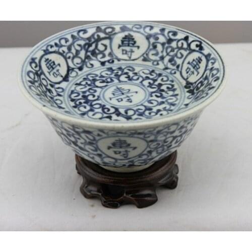 #6 Antique MingDynasty porcelain bowl,Blue and white Longevity double,Hand painting crafts,Decoration,collection,Free shipping