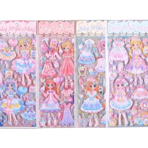 8 sheets /set diy Dress up Stickers 3D double bubble girls sticker PVC stickers children toys gifts