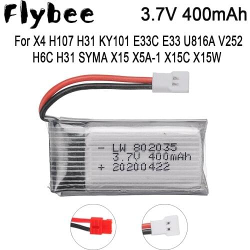 3.7V 400mAh Battery for X4 H107 H31 KY101 E33C E33 U816A V252 H6C RC Quadcopter Drone Spare Part 702030 1S 400mah Lipo Battery