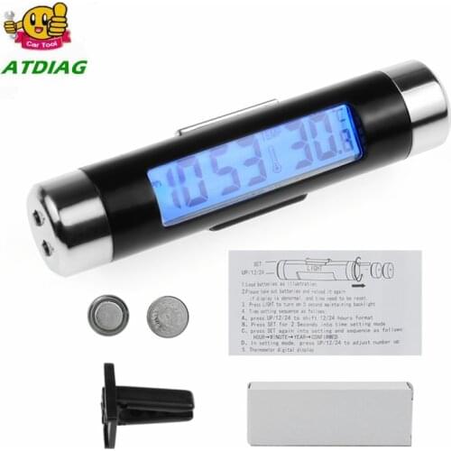 Car Auto 2in1 LCD Clip-on Digital Temperature Thermometer Clock Calendar Automotive Blue Backlight Clock Car Accessories