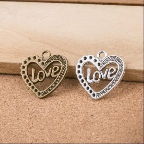 High Quality 20 Pieces/Lot 25mm*25mm Antique Bronze Or Antique Silver Plated Hollow Out Love Heart Charms For Jewelry Making