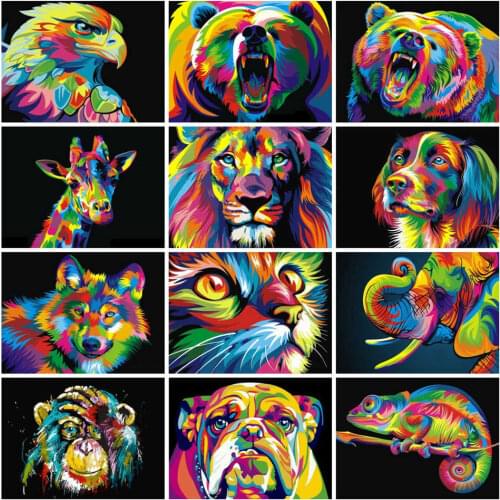 AZQSD Cat Diamond Painting Colorful Animals Diamond Embroidery Dog Tiger Lion Full Square DIY Cross Stitch 5D Home Decor Gift