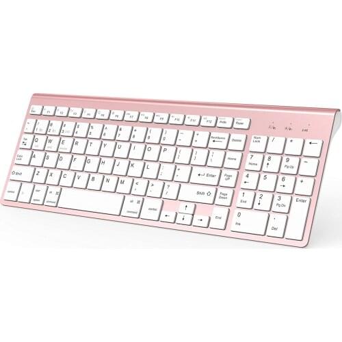 Wireless Bluetooth Keyboard, 2.4 GHz Connection Technology, Ergonomic Design, Suitable For PC Computers (Pink--Blue--Silver)