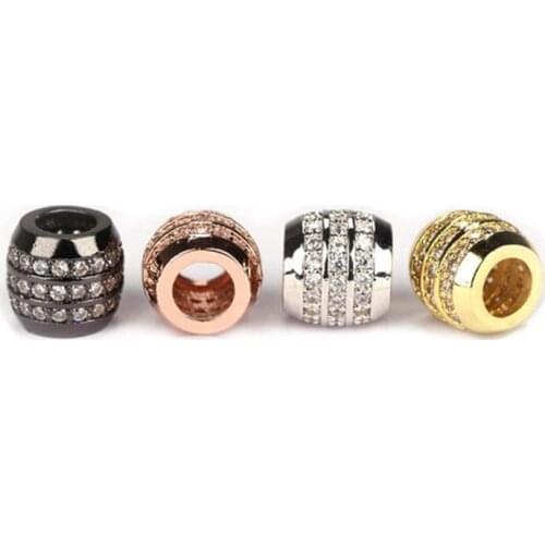 Drum barrel tube space beads Micro Pave Beads CZ Bead Clear Cubic Zircon beads Unisex Men Bracelet Charms Hand Chain