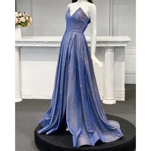 Long Glitter Strapless Prom Dresses 2021 A Line Pleats Formal Evening Party Dress Gown Robe De Soiree