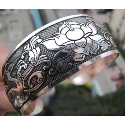 Hot peach clouds crane Tibetan silver bracelet