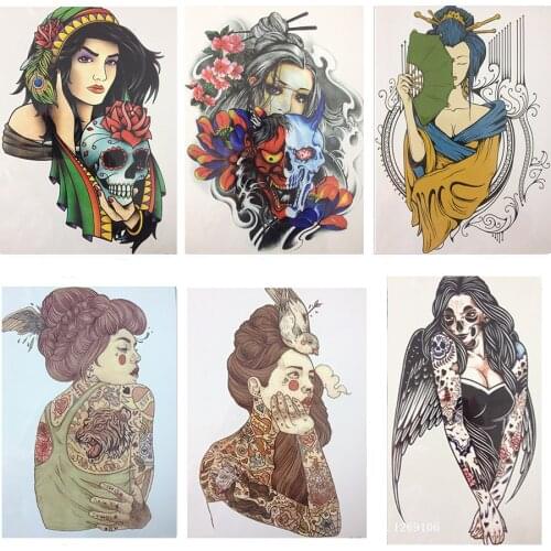 Hot Sale 21 X 15 CM Devil girl under the mask Temporary Tattoo Stickers Temporary Body Art Waterproof