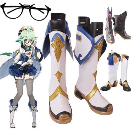 Game Genshin Impact Sucrose Cosplay Shoes glasses High Heel PU Leather Shoes Custom Made Halloween Carnival Boots Cosplay Props