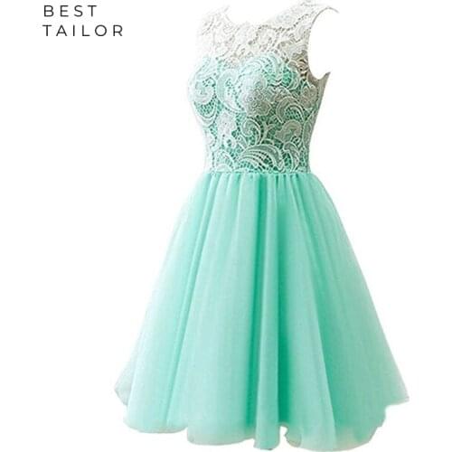 Short Cocktail Dresses 2021 Lace Buttons Back A-Line Sleeveless Homecoming Prom Gowns Scoop vestidos de graduacion formatura