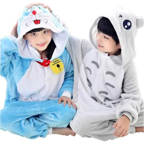 Cute kids one-piece pajamas cute doraemon cartoon robe sleepwear for 3-10yrs children boys girls onesie pajamas night clothes