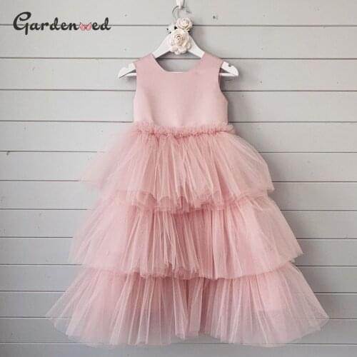 Layers Tiered Girl Princess Dress Tulle Aline Flower Girl Dress Simple Girl Birthday Dress платья для девочек 2021 Baby Girl