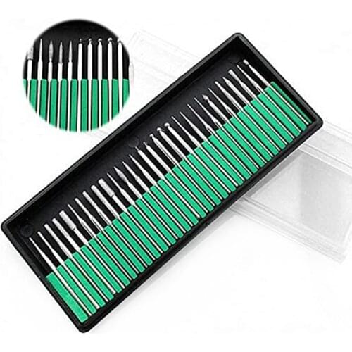 30PCS 3mm Shank Diamond Grinding Burr Needle Point Engraving Carving Polishing Glass Jade Stone Drill Bit Dremel Rotary Tool Set