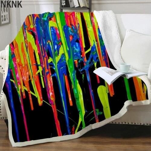 NKNK Brank Pigment Blankets Graffiti Bedding Throw Colorful Plush Throw Blanket Rainbow 3D Print Sherpa Blanket New High Quality