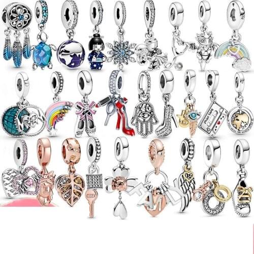 2021 New Jewelry S925 Sterling Silver Guitar Snowflake Home Blue Dream Catcher Pendant Charm Fitting Original Pandora Bracelet