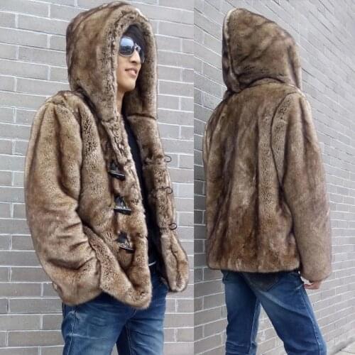 Autumn and winter new mens fur coat imitation mink coat mens coat with a short hat jacket European and American warm code