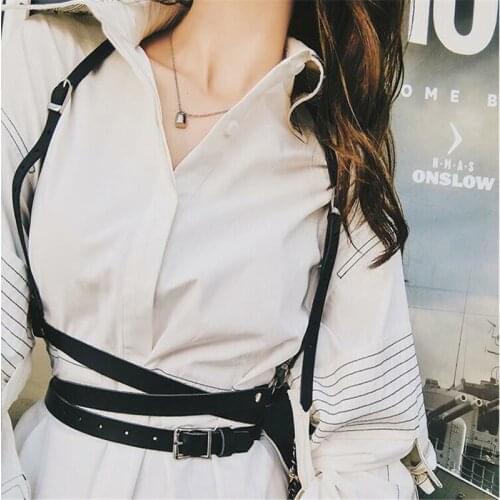 Retro Punk Belt Sexy Belt Women Handmade Belt Decorative Shirt Dress PU Leather Soft Buckle Vest Harness Belt for Women