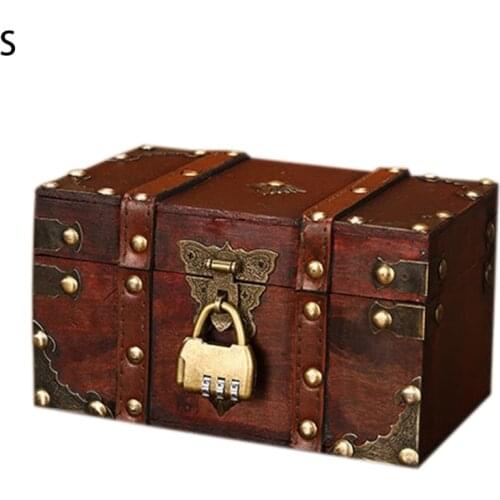 Retro Treasure Chest with Lock Vintage Wooden Storage Box Antique Style Jewelry