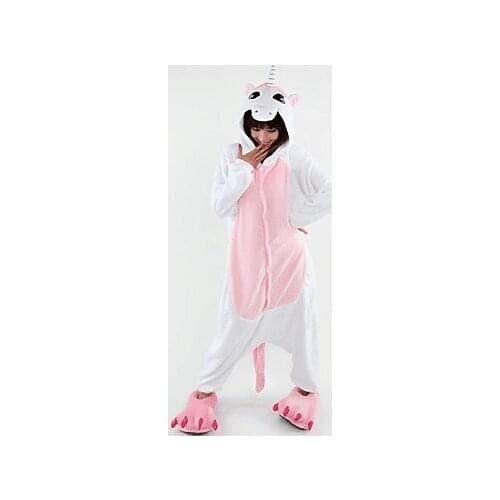 Docile Unicorn Pink Polar Fleece Pajamas Cartoon Sleepwear Animal Halloween Costume