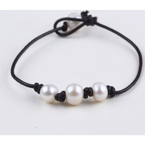 Handmade Pearls Jewelry Cultured Freshwater Pearl Leather Bracelet for Women