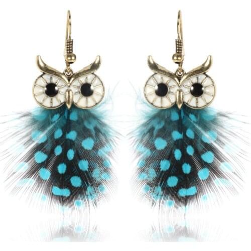 Owl Feathers In Drop Earrings Feather With Small Dot Earrings Jewelry Earrings Feminine Drop Oil Owl Cute Gift Winter 2019