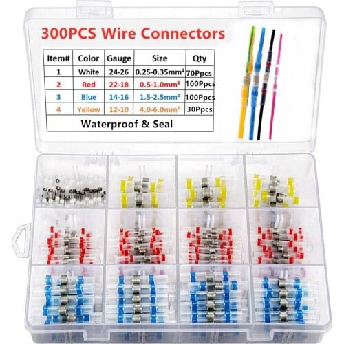 300/100Pcs Solder Seal Wire Connectors - Heat Shrink Solder Butt Connectors - Solder Connector Kit - Automotive Marine Insulated