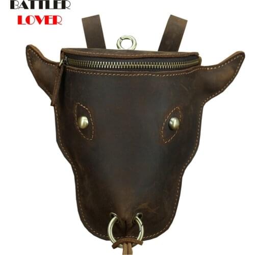 Men Skull Messenger Shoulder Bags Leather Waist Leg Drop Bag Punk Rock Motorcycle Thigh Hip Belt Bags Male Purse Pouch