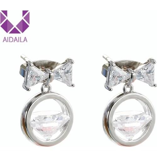 Dangle Earrings Bowknot Shape and AAA+ Cubic Zirconia Zircon Charm Jewelry New Gift for Girls Korean Style Wedding Earrings