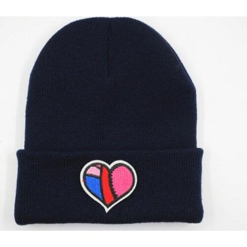 LDSLYJR Cotton Tailoring hearts embroidery Thicken knitted hat winter warm hat Skullies cap beanie hat for men and women 07