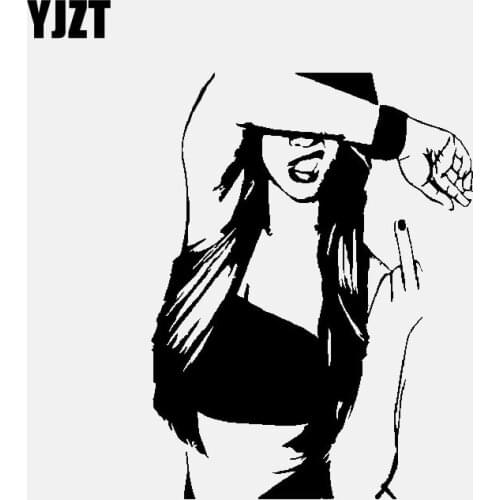 YJZT 13.6CM*17.8CM Girl Middle Finger Vinyl Decal Car Sticker Decor Woman Black/Silver C3-1970